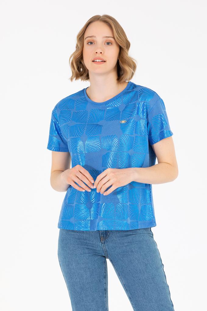 Kadın Saks Bisiklet Yaka Tişört