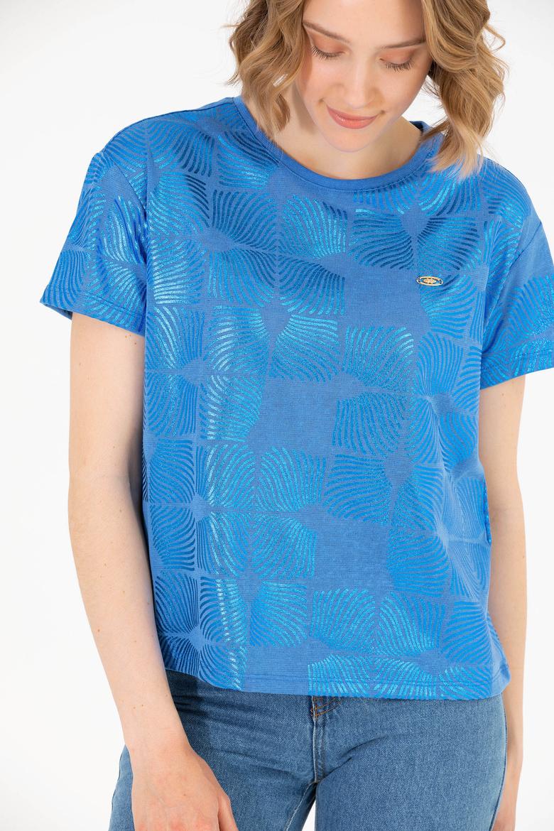 Kadın Saks Bisiklet Yaka Tişört - 50265367007