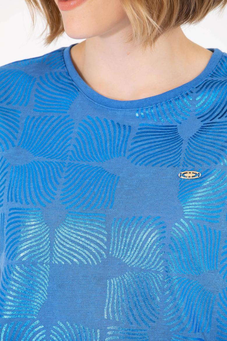 Kadın Saks Bisiklet Yaka Tişört - 50265367007