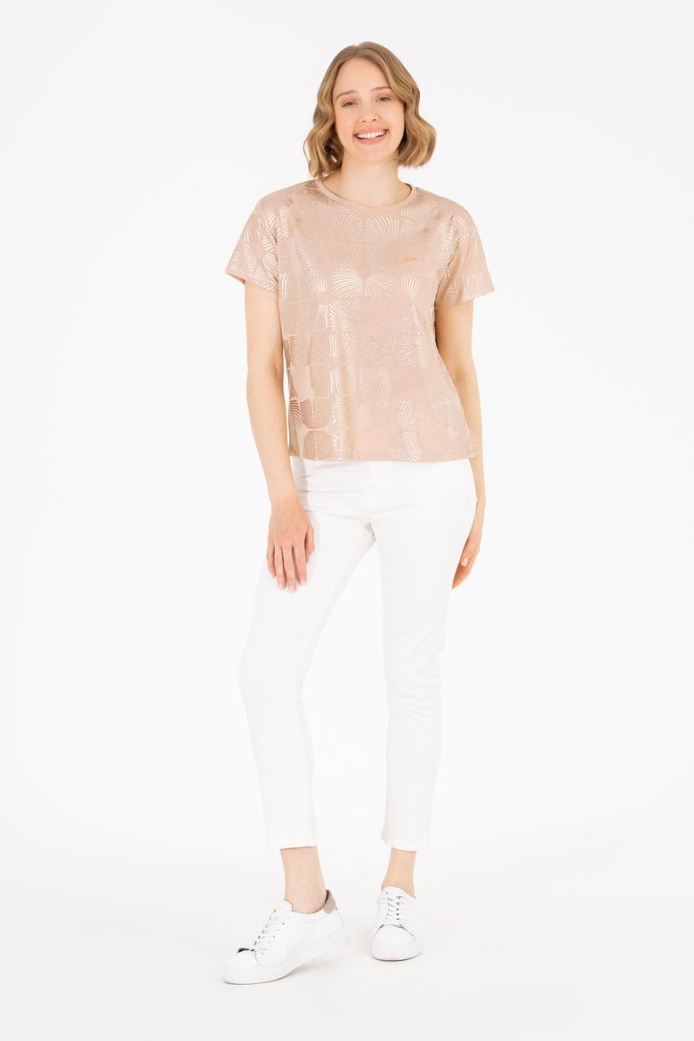 Kadın Çok Renkli Bisiklet Yaka Tişört - 50265367012