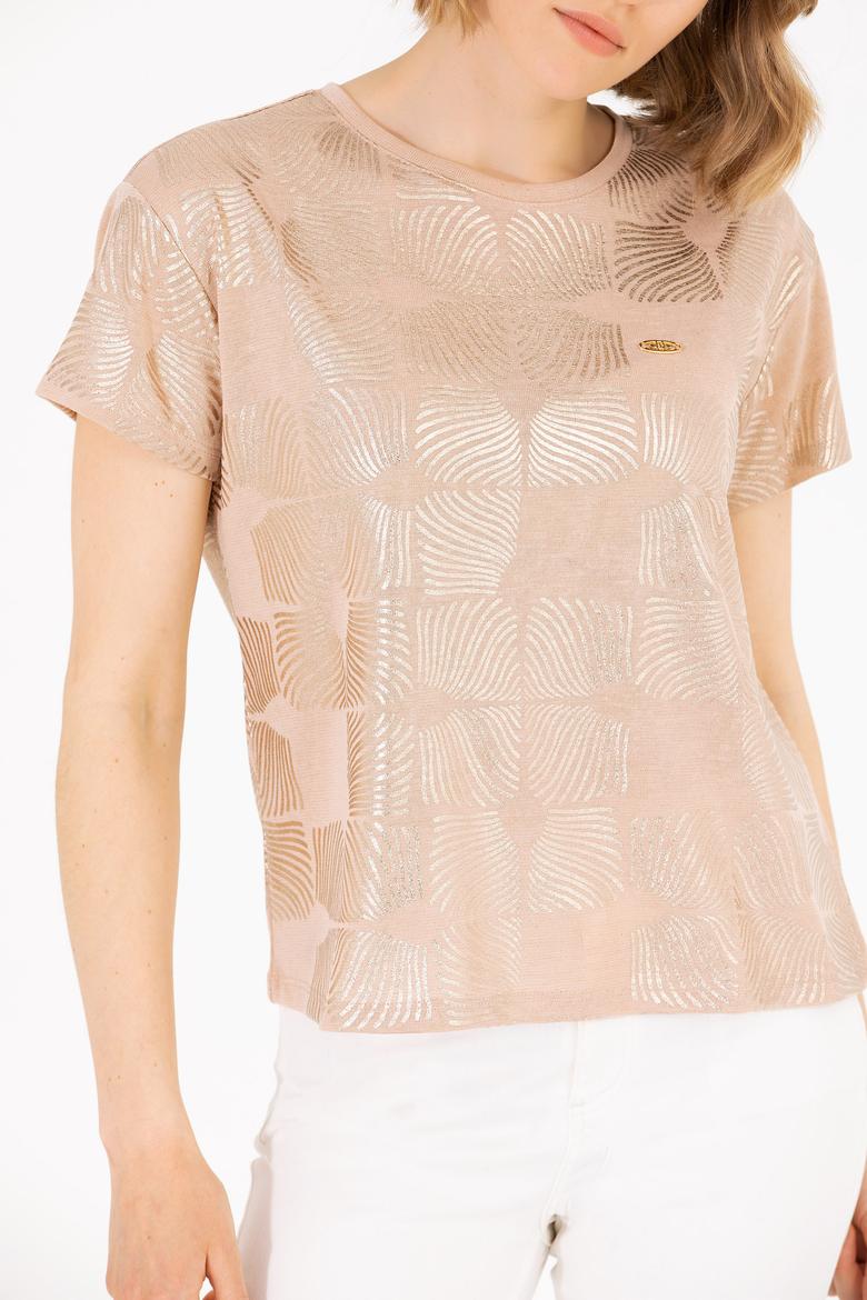 Kadın Çok Renkli Bisiklet Yaka Tişört - 50265367012