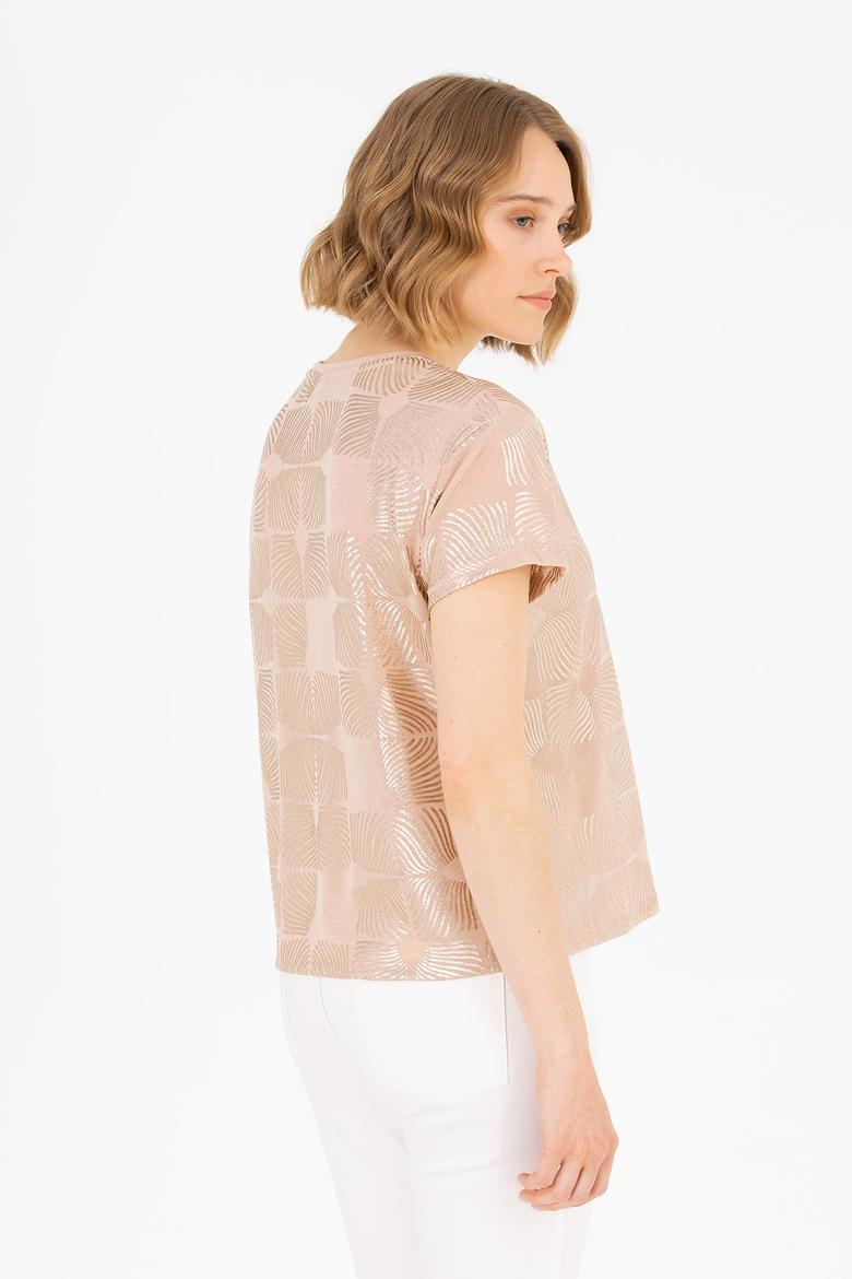 Kadın Çok Renkli Bisiklet Yaka Tişört - 50265367012