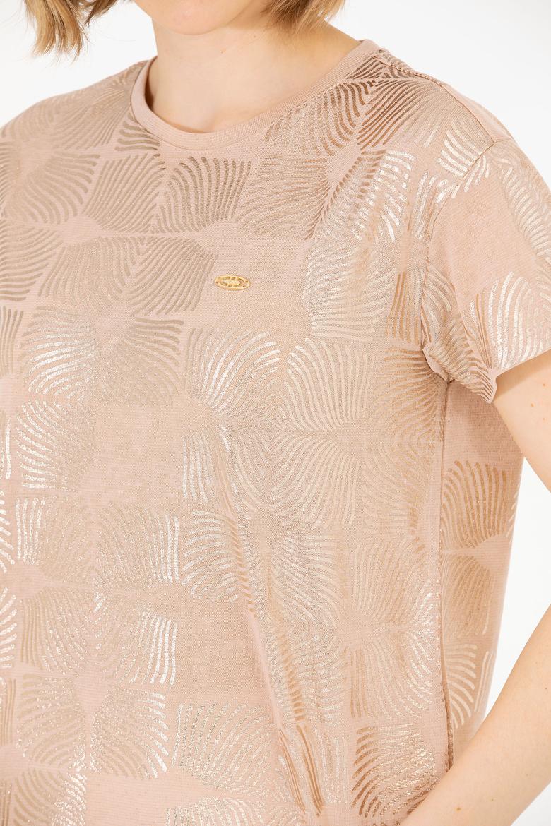 Kadın Çok Renkli Bisiklet Yaka Tişört - 50265367012