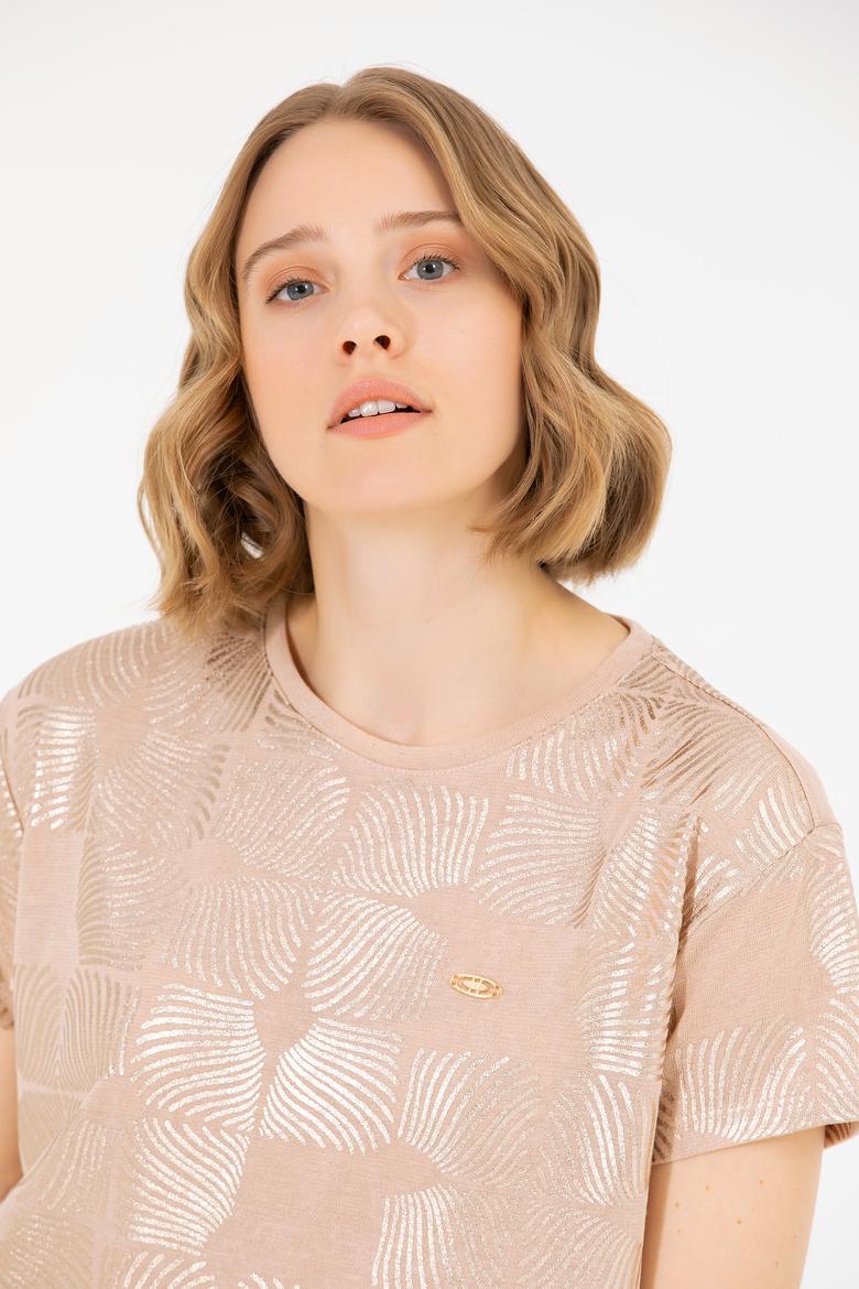 Kadın Çok Renkli Bisiklet Yaka Tişört - 50265367012