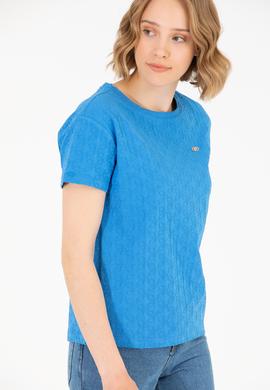 Kadın Saks Bisiklet Yaka Tişört - 50263105003