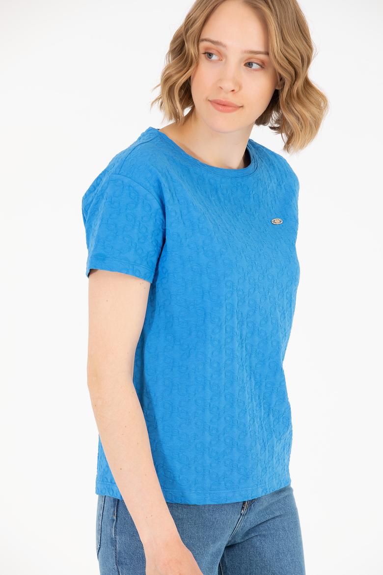 Kadın Saks Bisiklet Yaka Tişört - 50263105003