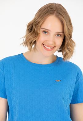 Kadın Saks Bisiklet Yaka Tişört - 50263105003