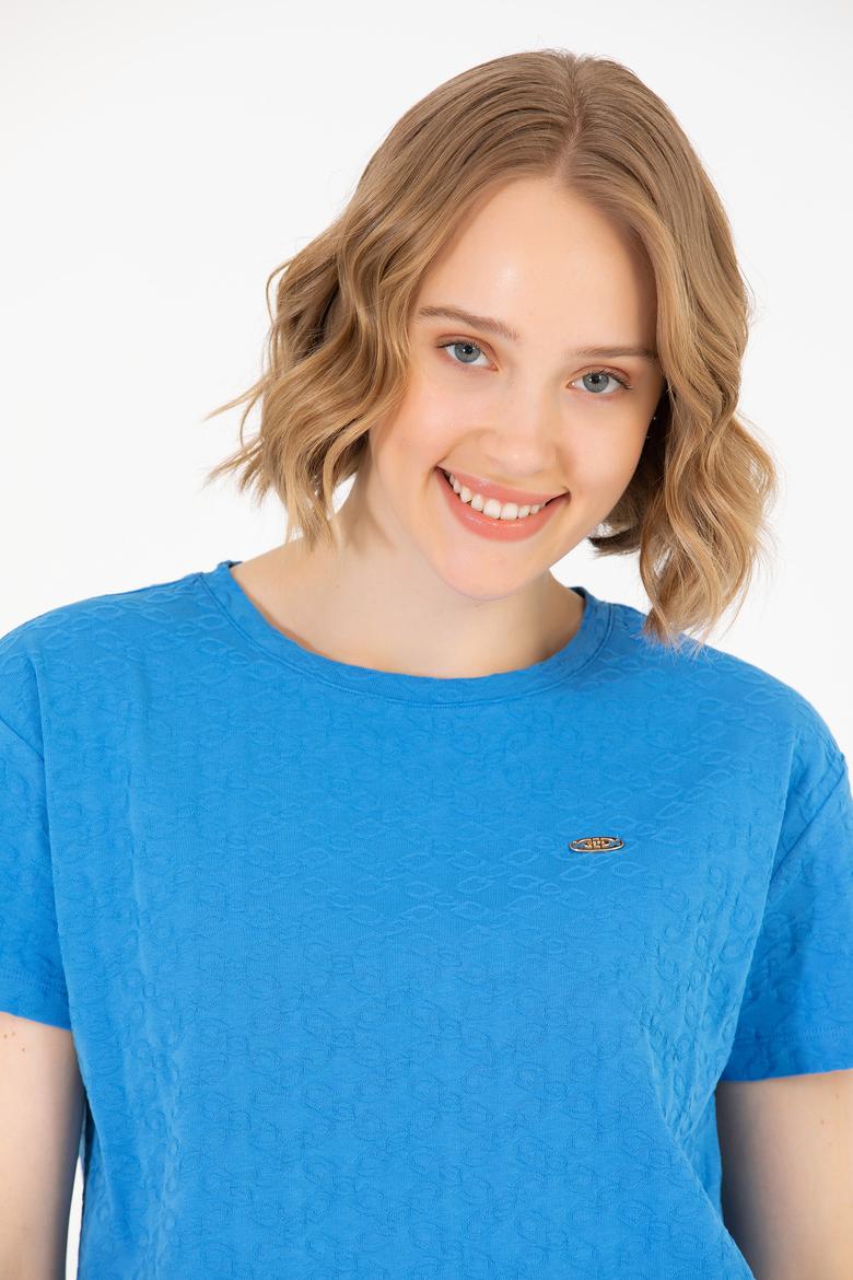 Kadın Saks Bisiklet Yaka Tişört - 50263105003