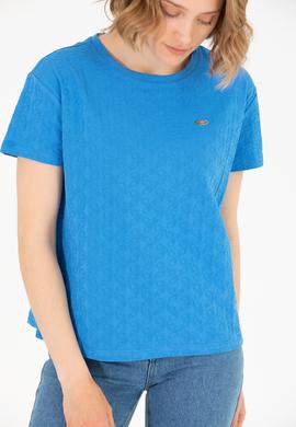 Kadın Saks Bisiklet Yaka Tişört - 50263105003