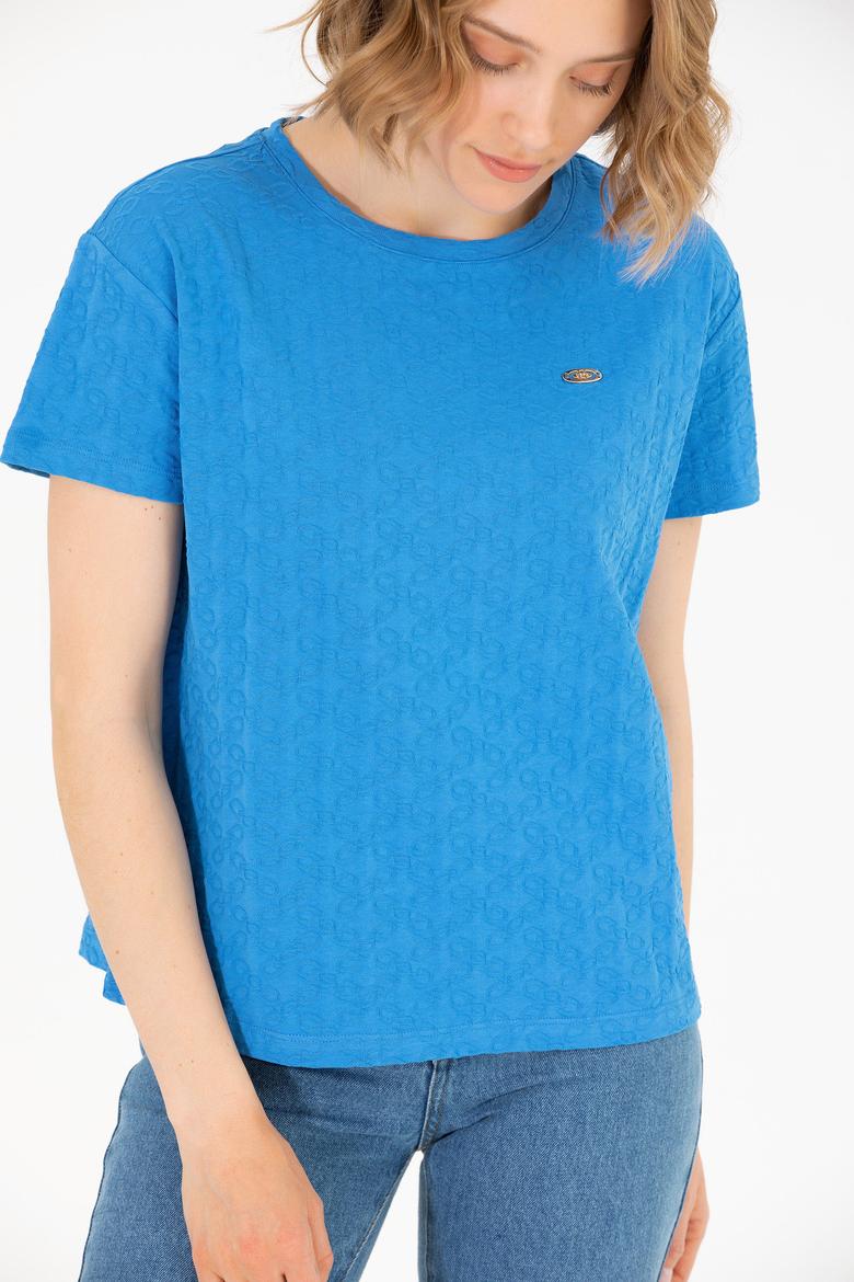 Kadın Saks Bisiklet Yaka Tişört - 50263105003