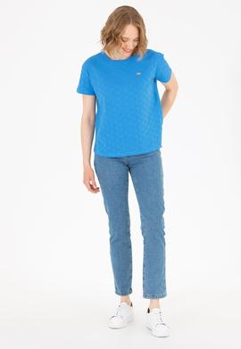 Kadın Saks Bisiklet Yaka Tişört - 50263105003