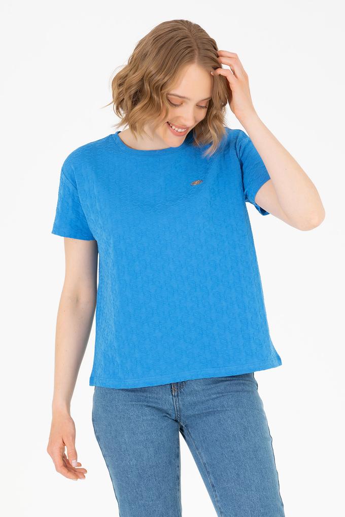 Kadın Saks Bisiklet Yaka Tişört