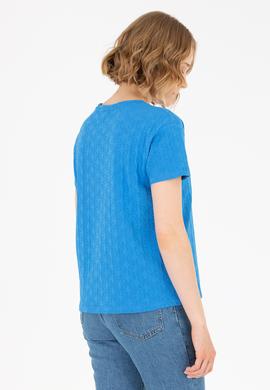 Kadın Saks Bisiklet Yaka Tişört - 50263105003