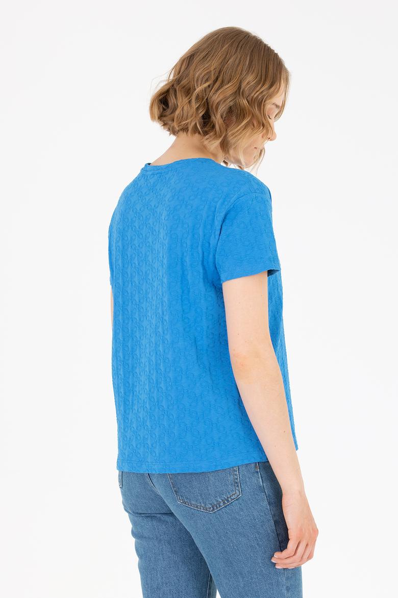 Kadın Saks Bisiklet Yaka Tişört - 50263105003