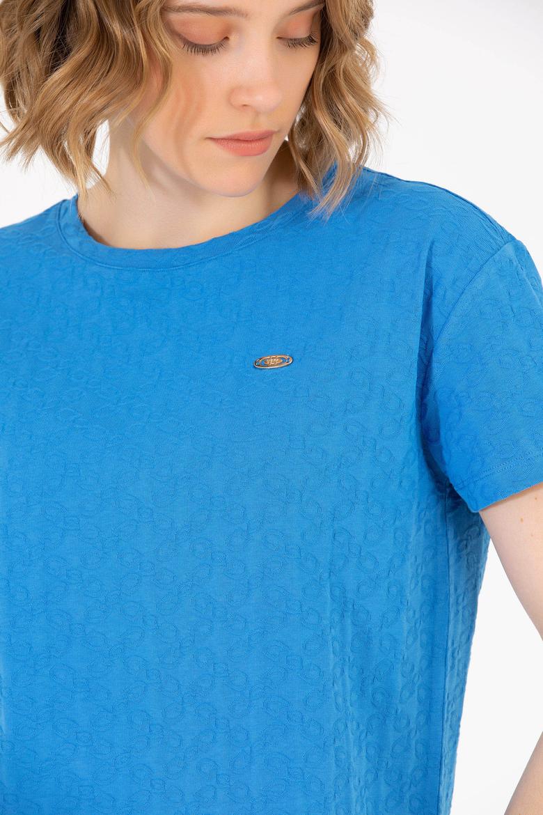 Kadın Saks Bisiklet Yaka Tişört - 50263105003