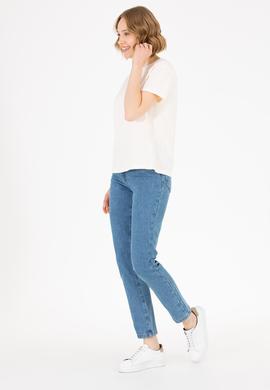 Kadın Krem Bisiklet Yaka Tişört - 50263105011