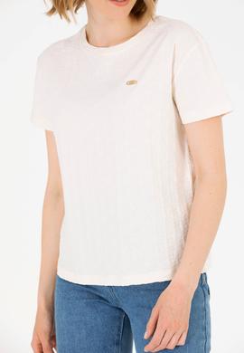 Kadın Krem Bisiklet Yaka Tişört - 50263105011