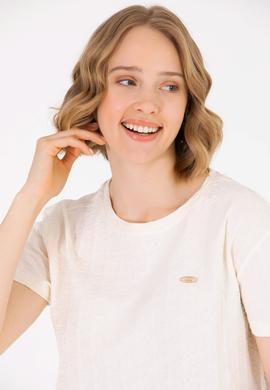 Kadın Krem Bisiklet Yaka Tişört - 50263105011