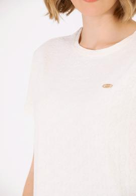 Kadın Krem Bisiklet Yaka Tişört - 50263105011