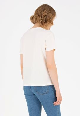 Kadın Krem Bisiklet Yaka Tişört - 50263105011