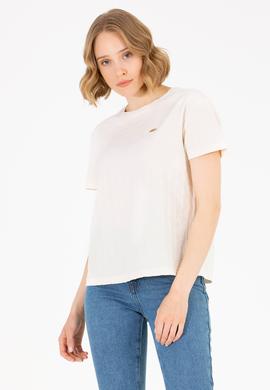 Kadın Krem Bisiklet Yaka Tişört - 50263105011