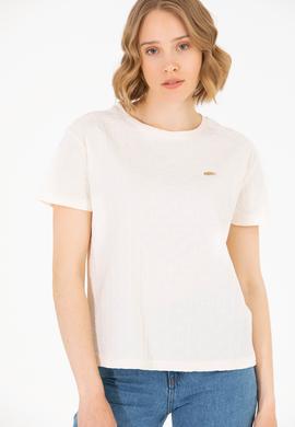 Kadın Krem Bisiklet Yaka Tişört - 50263105011