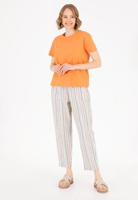 Kadın Kiremit Bisiklet Yaka Tişört - 50263105019