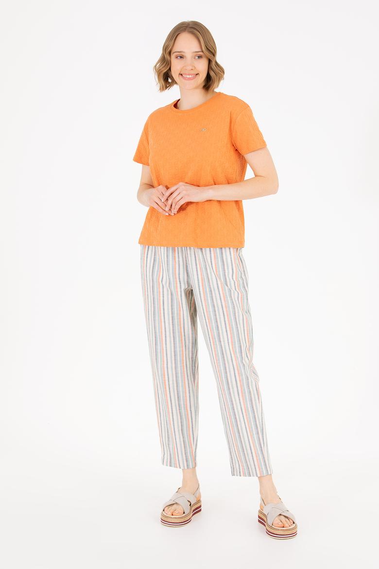 Kadın Kiremit Bisiklet Yaka Tişört - 50263105019