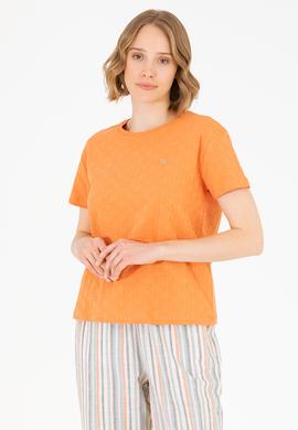 Kadın Kiremit Bisiklet Yaka Tişört - 50263105019