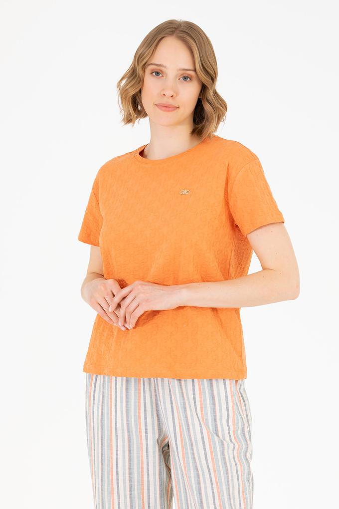 Kadın Kiremit Bisiklet Yaka Tişört