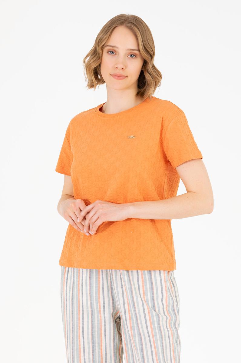 Kadın Kiremit Bisiklet Yaka Tişört