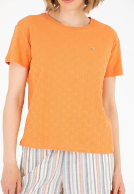 Kadın Kiremit Bisiklet Yaka Tişört - 50263105019