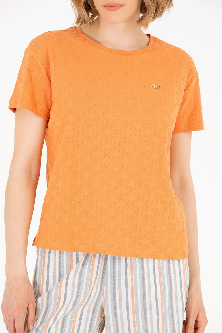 Kadın Kiremit Bisiklet Yaka Tişört - 50263105019