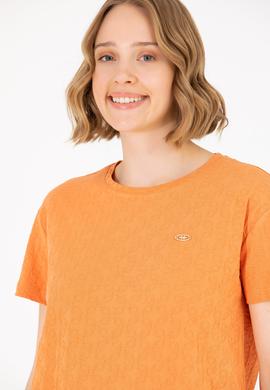 Kadın Kiremit Bisiklet Yaka Tişört - 50263105019