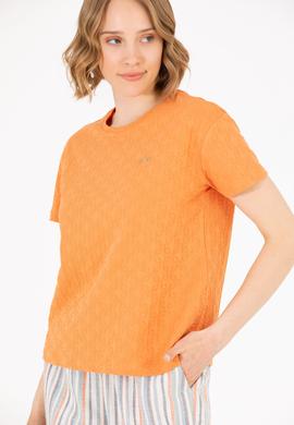 Kadın Kiremit Bisiklet Yaka Tişört - 50263105019