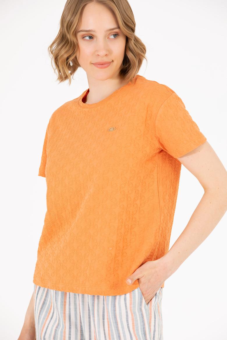 Kadın Kiremit Bisiklet Yaka Tişört - 50263105019