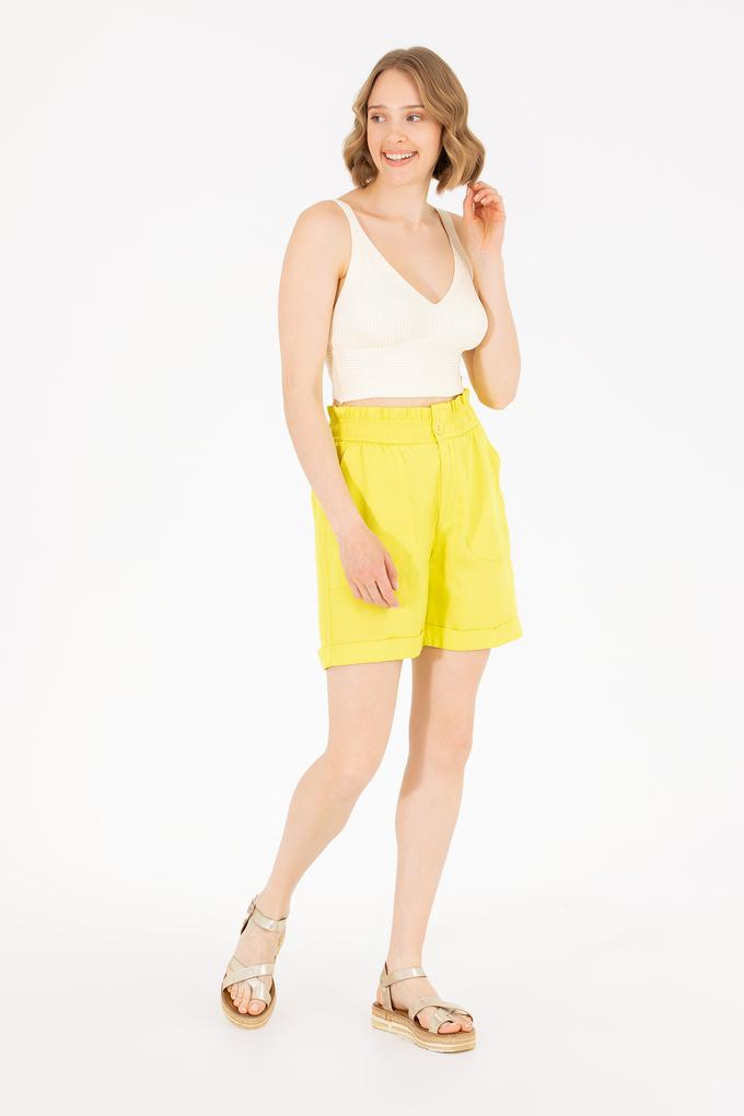 Kadın Neon Sarı Dokuma Şort