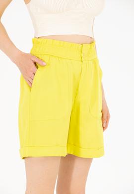 Kadın Neon Sarı Dokuma Şort - 50263216016