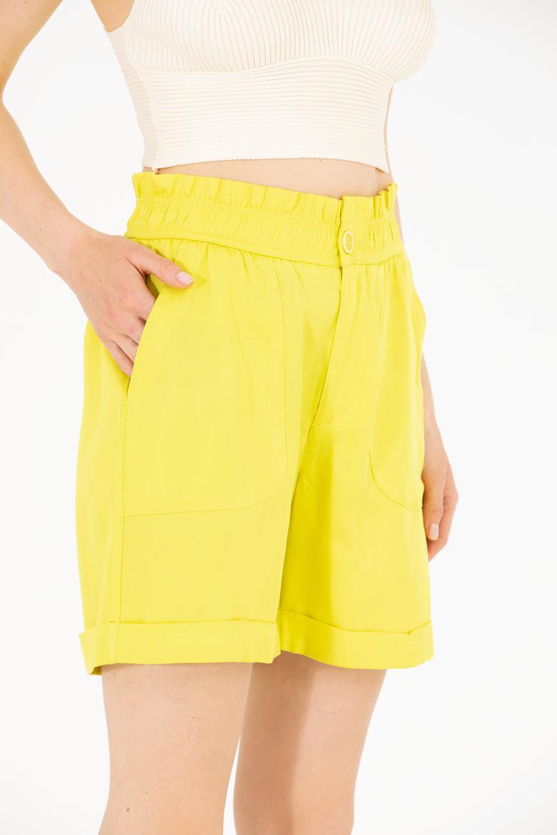 Kadın Neon Sarı Dokuma Şort - 50263216016