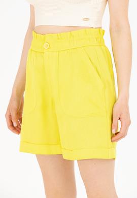 Kadın Neon Sarı Dokuma Şort - 50263216016