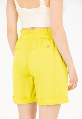 Kadın Neon Sarı Dokuma Şort - 50263216016