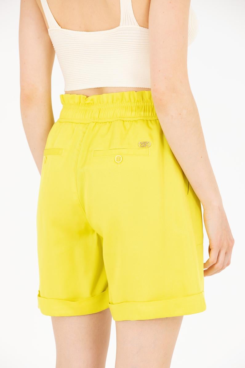 Kadın Neon Sarı Dokuma Şort