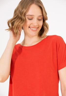 Kadın Kırmızı Bisiklet Yaka Tişört - 50264185019