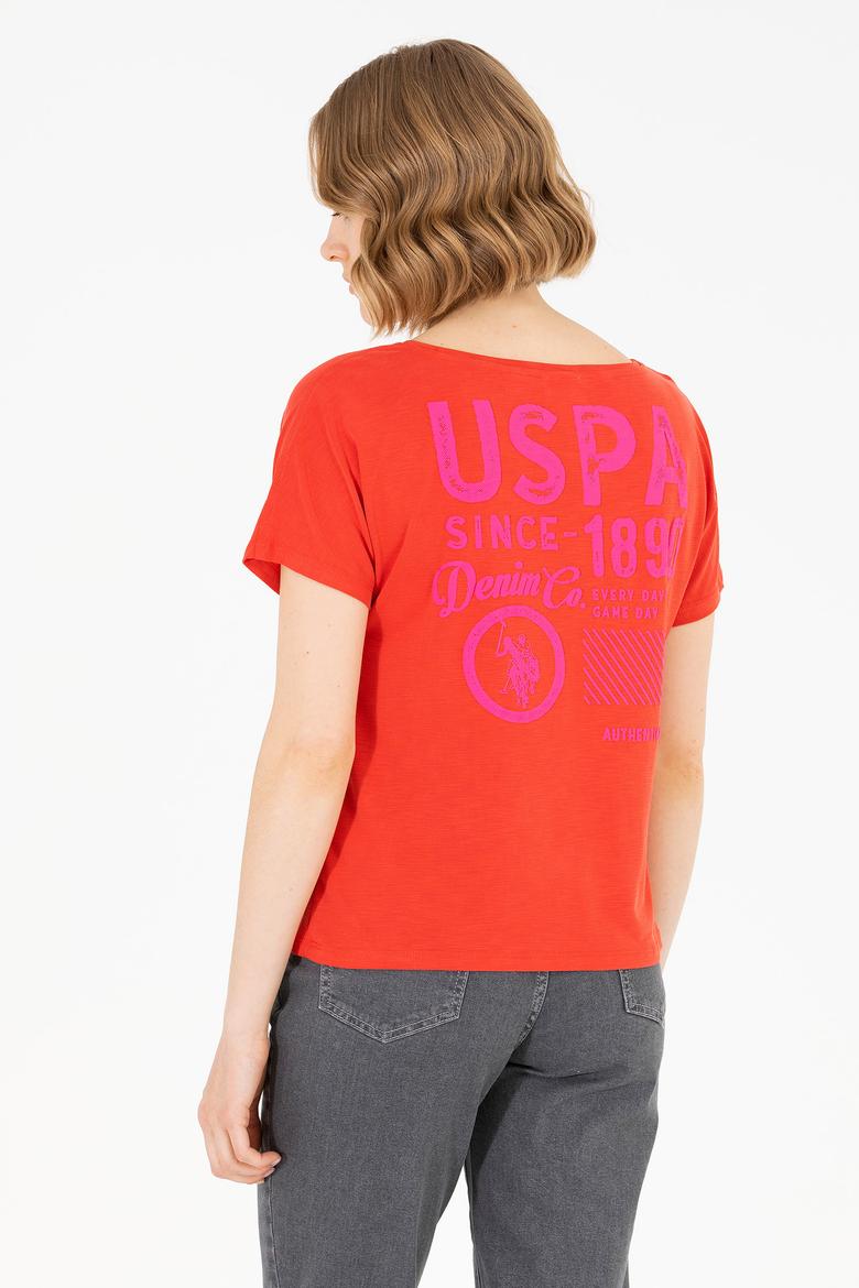 Kadın Kırmızı Bisiklet Yaka Tişört - 50264185019