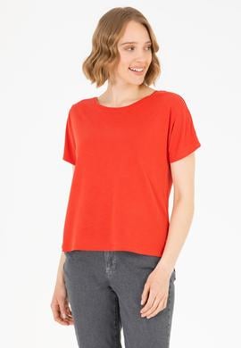 Kadın Kırmızı Bisiklet Yaka Tişört - 50264185019