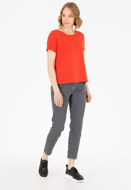 Kadın Kırmızı Bisiklet Yaka Tişört - 50264185019