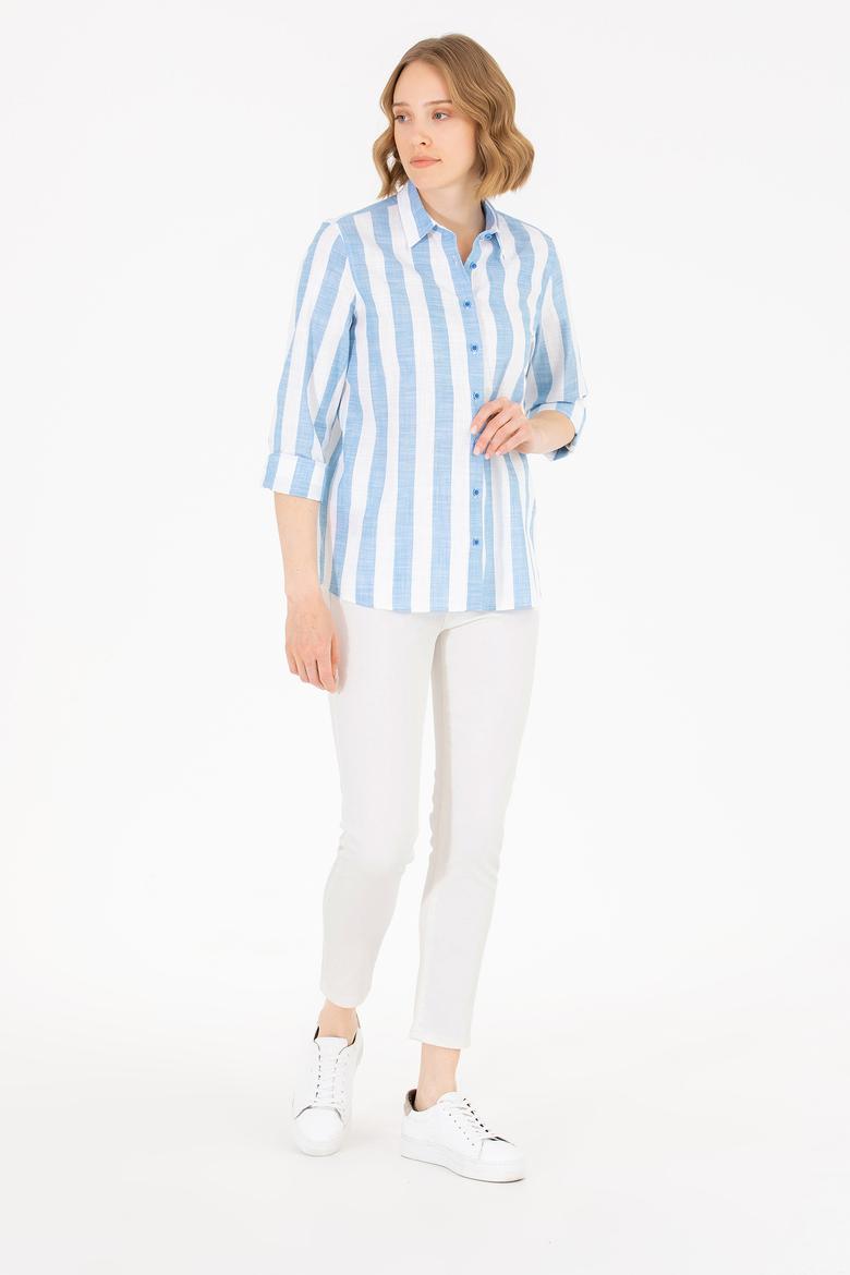 Kadın Saks Uzun Kollu Gömlek - 50263663029