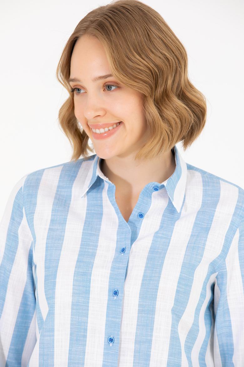 Kadın Saks Uzun Kollu Gömlek - 50263663029