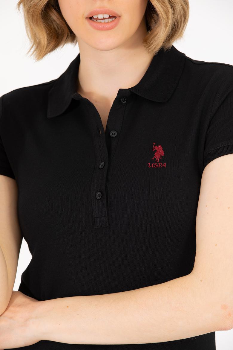 Kadın Siyah Polo Yaka Tişört - 50277087008