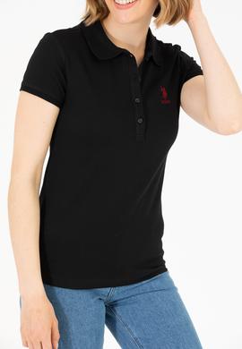 Kadın Siyah Polo Yaka Tişört - 50277087008